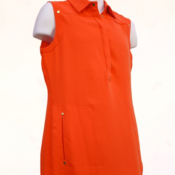 Calvin Klein Women Orange Colour Sleeveless Collar Pockets Shirt Midi Dress Sz 8 - Picture 4 of 13